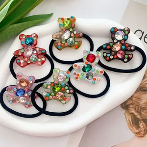 Elastico per Capelli a Forma di Orso con Strass Colorati in Stile Coreano Fascia per Capelli Animali in Resina di Acetato