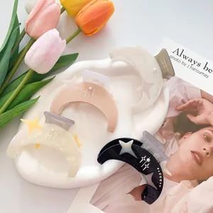 Pinza para el Cabello de Acetato Elegante Patrón de Luna y Estrella Con Perla Artificial y Strass Accesorio para Mujer Diario