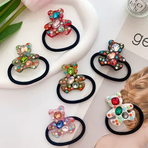 Set di 6 elastici per capelli a forma di orso in acetato con cristalli scintillanti