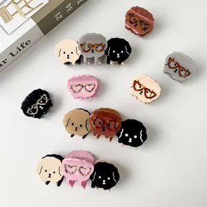 Cute Acetate Cartoon Dog Hair Claw Clip With Heart Leopard Print Glasses Shark Clip Hair Accessory For Women Girls