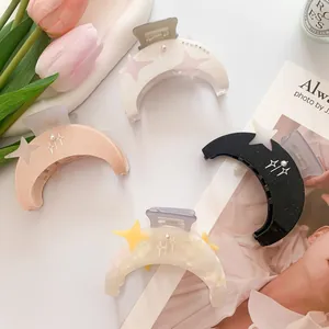 Elegantes pinzas para el cabello en forma de luna en cuatro colores con estrellas y perlas