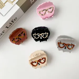 Cute puppy acetate hair claws set with heart glasses in five assorted colors