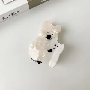 Cute pearlescent white acetate koala hair claw clip for women with stylish animal design