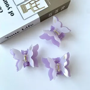 Süße Acetat Schmetterling Haarklammer Für Damen Niedliche Lila Weiße Geschichtete Shark Clip Handgefertigter Mode Haarschmuck