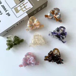 French Style Acetate Three-Layer Bow Hair Claw Clip Elegant Marbling Tortoiseshell Shark Clip Sweet Hair Accessory For Women