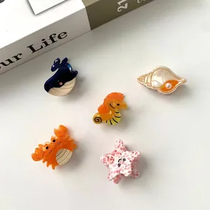 Lot de 5 pinces à cheveux en acétate motifs animaux marins baleine hippocampe et coquillage