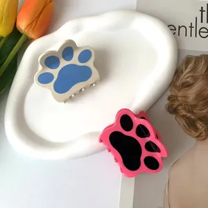Pinza de Pelo de Pata de Gato de Dibujos Animados Lindo Acetato Patrón de Pata de Perro Accesorios para el Cabello para Mujeres Niñas