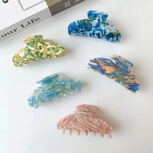 Acetate Large Hair Claw Clips For Women Marble Floral Texture Shark Clip Elegant Handmade Hair Accessories For Thick Hair