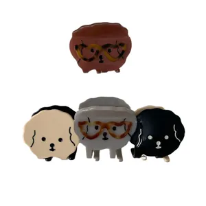 Cute acetate dog hair claw clips in pink, grey, beige and black with heart glasses