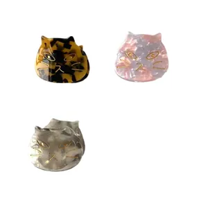 Set of three cute cat hair claws in tortoiseshell, pink, and grey marble acetate finish
