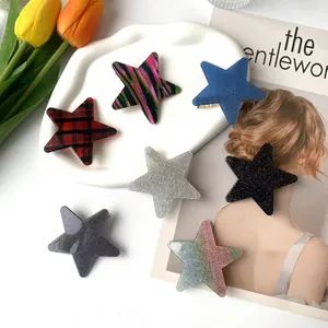 Y2K Star Acetate Hair Clip For Women Glitter Plaid Striped Pentagram Duckbill Clip Trendy Hairpin Accessories
