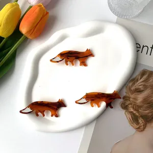 Barrette en Acétate Forme de Renard Écaille de Tortue Ambre Pince Bec de Canard Accessoires Cheveux pour Femmes Filles