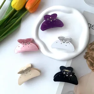 Pince à Cheveux Papillon en Acétate Douce Avec Strass Scintillants Couleur Crème Glacée Accessoire de Cheveux Élégant Femme
