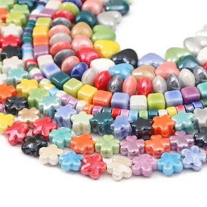Colorful mixed shapes ceramic loose beads including hearts and flowers for DIY jewelry