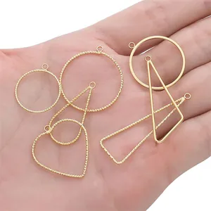14K gold-plated geometric DIY jewelry pendants in round heart and triangle shapes
