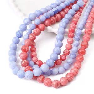 Polished macaron pink and blue stone round beads for DIY jewelry making