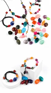 Macro shot of colorful acrylic beads and braided cords for DIY jewelry making
