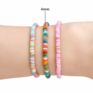 Kleurrijke 4mm natuurlijke schelpkralen armbanden voor dames handgemaakte DIY sieraden