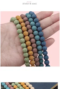 Perle in pietra lavica naturale colorata con trama porosa per creazioni di gioielli