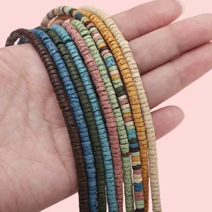 Natural Lava Stone Spacer Beads For DIY Jewelry Making Colorful Flat Round Volcanic Stone Disc Beads Bracelet Necklace Findings
