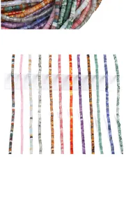 Detailed close-up of colorful 2-4mm natural stone heishi tube beads for DIY jewelry making