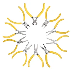 10-piece professional jewelry pliers set with yellow non-slip handles for DIY crafts