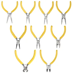 9-piece mini jewelry plier set with yellow anti-slip handles for DIY manual handicraft