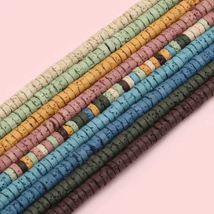 Colorful cylindrical lava stone beads with porous texture for DIY jewelry making