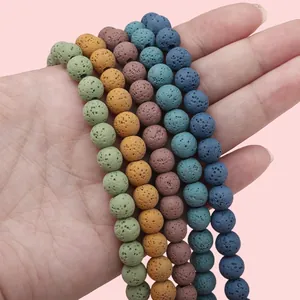 Perle in pietra lavica colorata da 8mm in verde, arancione e blu per gioielli fai-da-te