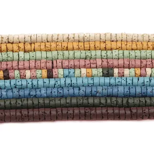 Natural volcanic stone flat cylindrical beads in various colors for DIY jewelry making