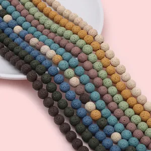 Perle in pietra lavica naturale colorate con texture porosa per gioielli fai da te