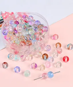 Macro shot of 8mm bubble glass beads with dreamy macaron colors for DIY jewelry making