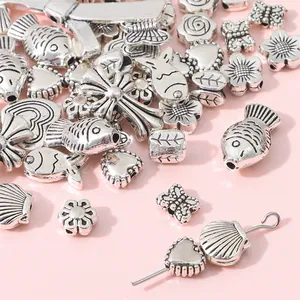 Antique Silver Alloy Charms Heart Flower Butterfly Fish Shell Leaf Cross Bowknot For DIY Jewelry Making Bracelet Necklace Accessories