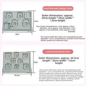 Tableau détaillé des tailles avec dimensions pour plateaux de design de bracelets floqués