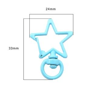 Sky blue star-shaped alloy carabiner keychain with 360-degree swivel ring, size 24x33mm