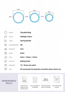 Detailed size specifications for 8/10/12mm blue iron split rings for DIY jewelry