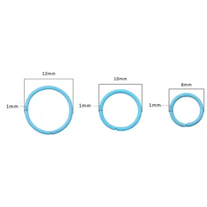 Three light blue steel jump rings in 8mm 10mm 12mm sizes for DIY craft and jewelry making