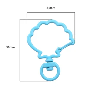 Sky blue shell shaped metal lobster clasp pendant for DIY jewelry, 31mm width and 39mm height