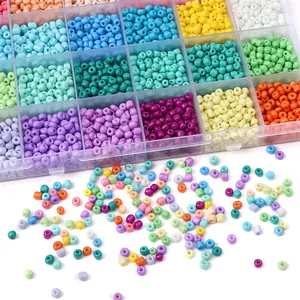 24 kleuren 4mm glaskralen set in transparante opbergdoos voor DIY sieraden maken