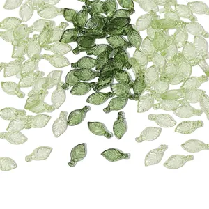 Mini perles feuilles en acrylique vert clair et foncé avec nervures pour bijoux DIY