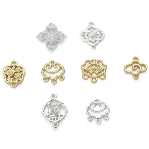 Connecteurs de Bijoux de Style Chinois Alliage Lotus Pivoine Nuages de Bon Augure Or Rempli 14K Argenté Épais Breloques DIY Matériaux Pendentifs