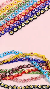 Macro detail of 6-8mm colorful Millefiori glass beads for handmade jewelry DIY crafting