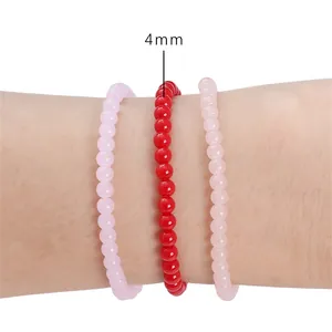 Lot de bracelets en perles de verre roses et rouges de 4mm portés au poignet pour DIY