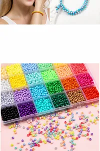 Set de cuentas de acrílico coloridas para joyería con caja organizadora y pulsera