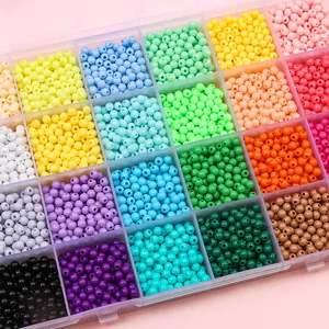 Πολύχρωμες ακρυλικές χάντρες 3mm 4mm σε διαφανή θήκη για χειροποίητα κοσμήματα