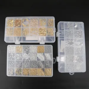 Σετ 24 θέσεων DIY κοσμημάτων με χρυσά και ασημένια κουμπώματα κάβουρα και κρίκους