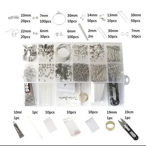Σετ κατασκευής κοσμημάτων DIY με κουτί 24 θέσεων, μεταλλικά εξαρτήματα και κόλλα