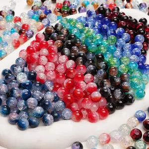 Colorful crackle glass beads for DIY jewelry making with unique internal texture