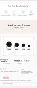 Perles en verre noir poli de 4mm à 10mm pour la création de bijoux DIY et bracelets