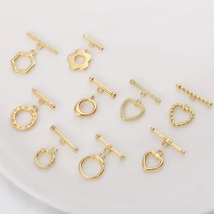 Cierre de Palanca de Cobre Chapado en Oro 14K 18K Corazón Redondo Hexágono Flor Conectores de Joyería Para Hacer Pulseras Collares DIY